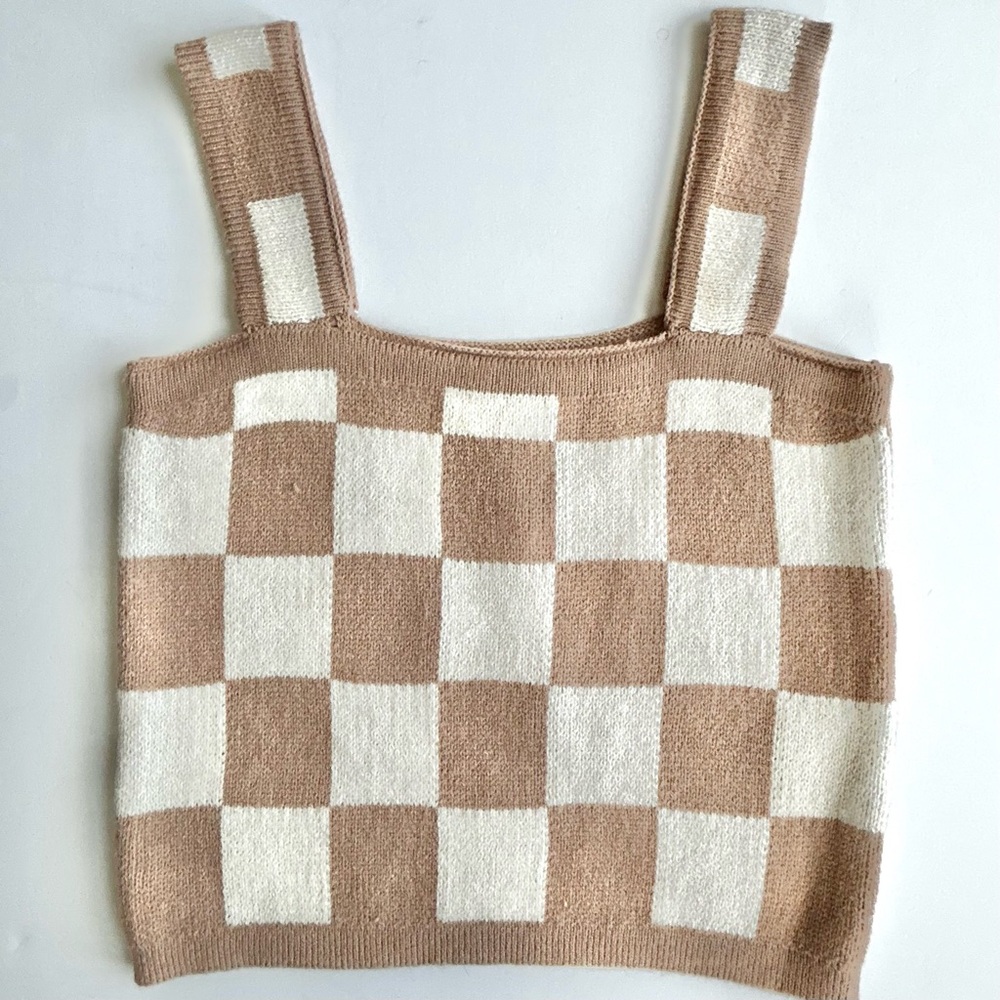 🍒NWT Women’s Sweater Tank Top. Tan & White. Size: Large - Picture 7 of 7